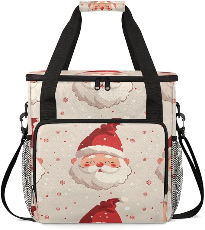 Abstract Santa Claus Coffee Maker Carrying Bag Cartoon Santa Claus Travel Storage Bag Compatible with K-Mini or K-Mini Plus Single Serve Coffee Brewer Carrying Case with Pockets &amp Shoulder Strap