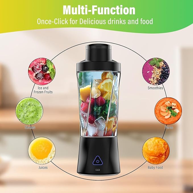 Portable Blender Personal Blender for Shakes and Smoothies 6000mAh USB Rechargeable 6 Blades Self Cleaning Portable Juicer with Lid