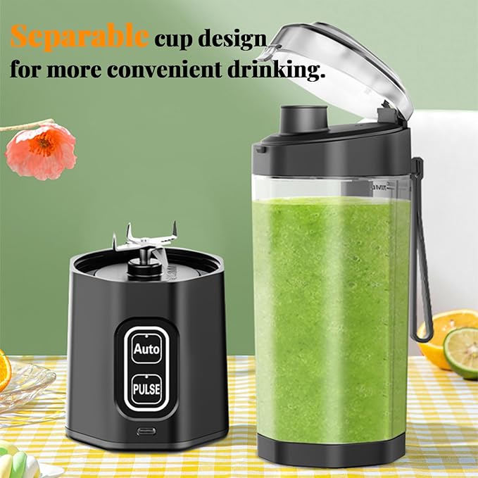 Portable Juicer Blender:XIP8 Waterproof 360W Motor 6000mAh Battery 700ml Stainless Steel Cup Auto &amp Pulse Modes