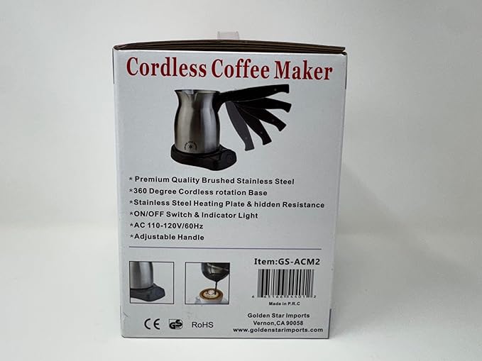 Golden Star Adjustable Electric Coffee Maker – 6 Cup Stainless Steel Jazve with Folding Handle &amp Cordless Heating Base – Armenian &amp Middle Eastern Coffee Pot 110–120V