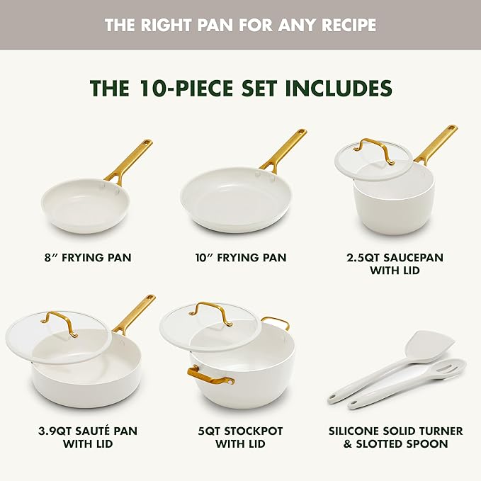 GreenPan Nonstick Reserve Pro 10 Piece Cookware Set NSF Certified Ceramic Hard Anodized PFAS-Free Pots &amp Pans Set with Lids Stainless Steel Handles Oven &amp Dishwasher Safe Cream White
