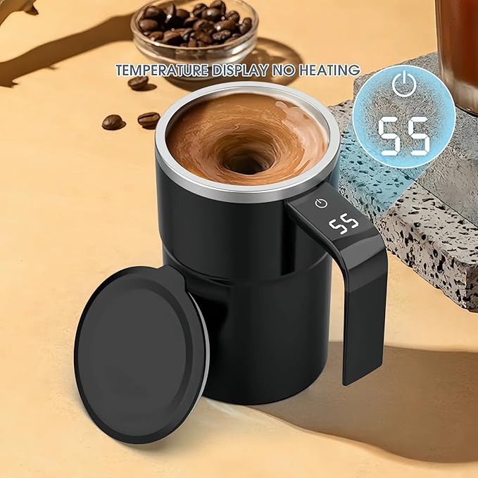 g – Automatic Stir Coffee Cup with Temp Display 13 Oz Rechargeable gs for Milk and Other Beverages (Black)