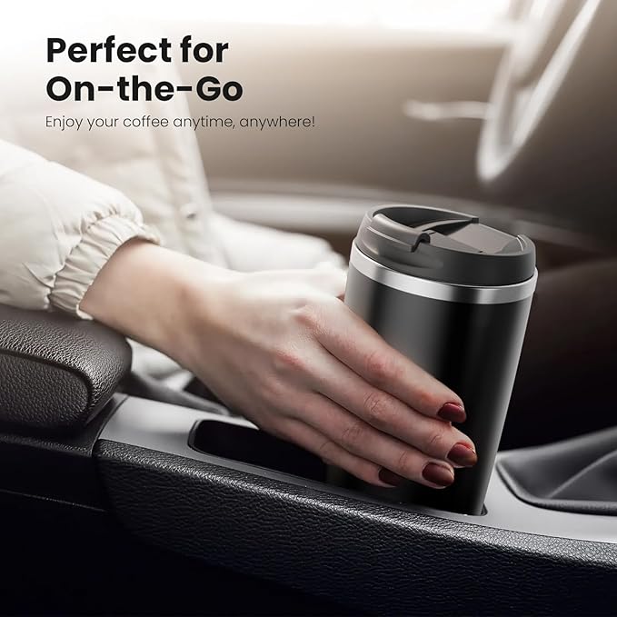 Kismile Personal Single-Serve Coffee Maker Compact Brewer with 14oz Thermal Travel Mug Stainless Steel Interior Compatible with Coffee Grounds &amp Reusable Filter Ideal for Home &amp Travel