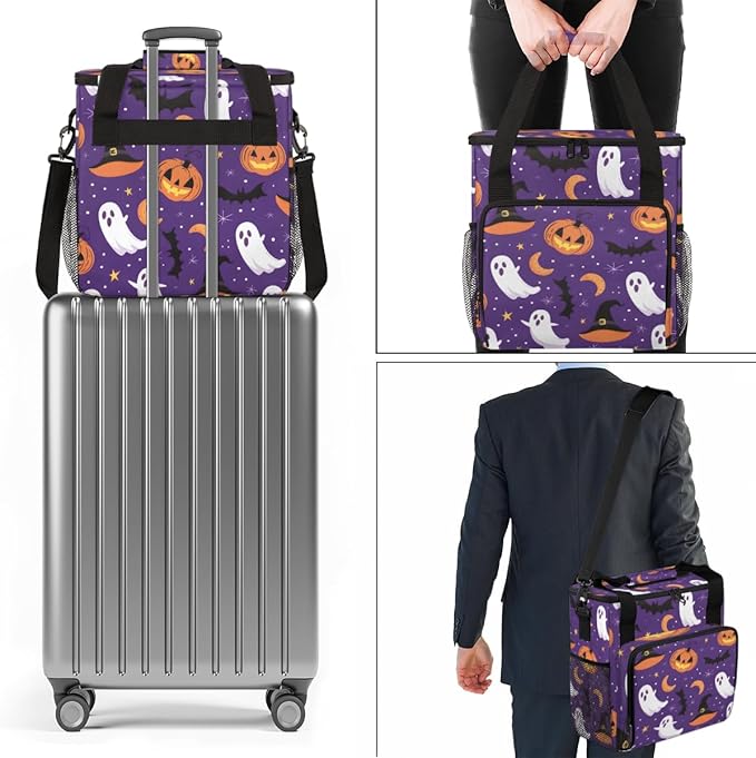 Ghosts Pumpkins Coffee Maker Carrying Bag Portable Travel Storage Tote Bag Compatible with K-Mini or K-Mini Plus Single Serve Coffee Brewer Carrying Case with Multiple Pockets &amp Shoulder Strap