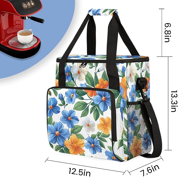 Majestic Flowers Coffee Maker Carrying Bag Portable Travel Storage Tote Bag Compatible with K-Mini or K-Mini Plus Single Serve Coffee Brewer Carrying Case with Multiple Pockets &amp Shoulder Strap