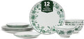 Stone Lain Esme 12-Piece Dinnerware Set Porcelain Plates and Bowls Set Dish Set for 4 Microwave and Dishwasher Safe Green