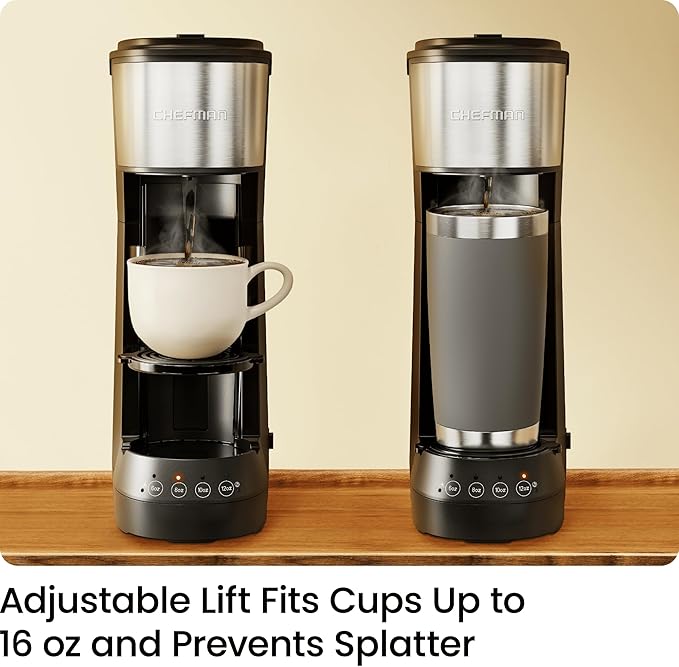 CHEFMAN Single Serve Coffee Maker K Cup Coffee Machine: Compatible with K-Cup Pods and Ground Coffee Brew 6 to 12oz Cup Drip Coffee Maker 40oz Water Reservoir Cup Lift Filter Included