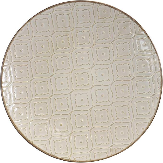 16 Piece Stoneware Dinnerware Set – Off-White Ogee Pattern Microwave &amp Dishwasher Safe Plates Bowls and Mugs