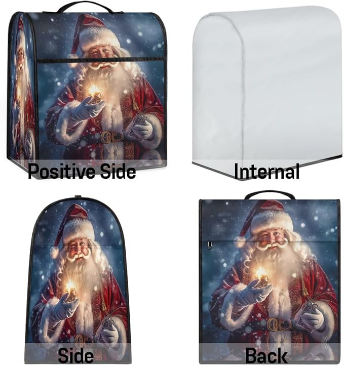 Kitchen Aid Mixer Cover Santa Claus Christmas Hat Stand Mixer Cover Compatible with 6-8 Quarts Stand Mixers Dust Covers with Zipper Pocket Foldable Washable Kitchen Aid Organizer Bag