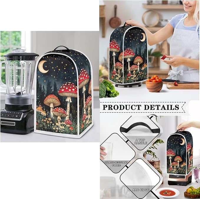 Mushrooms Moon 4 Slice Toaster Cover Small Appliance 3-Pcs SetBread Toaster Blender and Slow Cooker Cover Dust and Fingerprint Protection Machine Washable Kitchen Decor (Black)