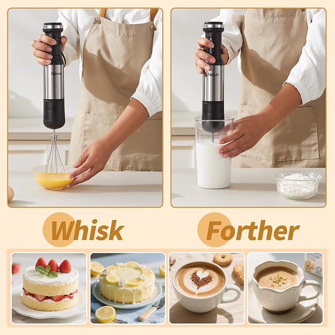 Immersion Blender Handheld Corded Hand Blenders 5 in 1 Set 800W Stainless Steel Stick Blender Turbo Mode with 600 ml Mixing Beaker with Lid 400 ml Chopper Whisk Milk Frother BPA-Free