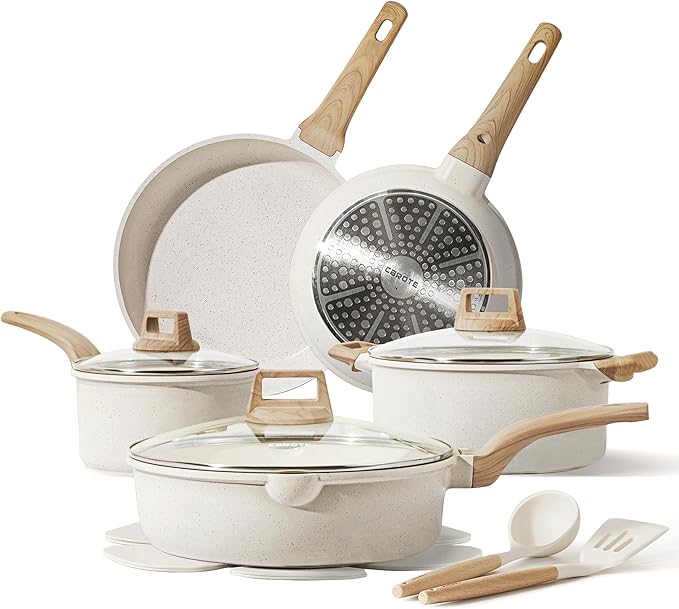 CAROTE 14 Pcs Pots and Pans Set NonstickCookware Set Kitchen Cooking Set with Utensil and Pan Protectors