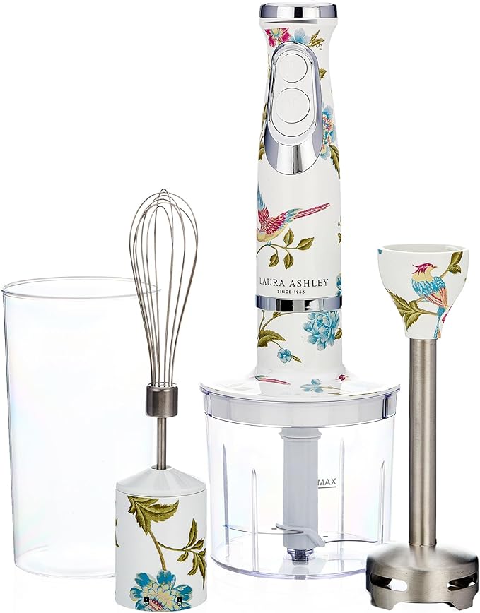Laura Ashley 150W Immersion Blender Handheld - 4 in 1 Electric Hand Blender for Kitchen with Durable Stainless Steel Blades Whisk &amp 300ml Mixing Pouring Cup - 2 Speed Modes Hand Held Stick Blend