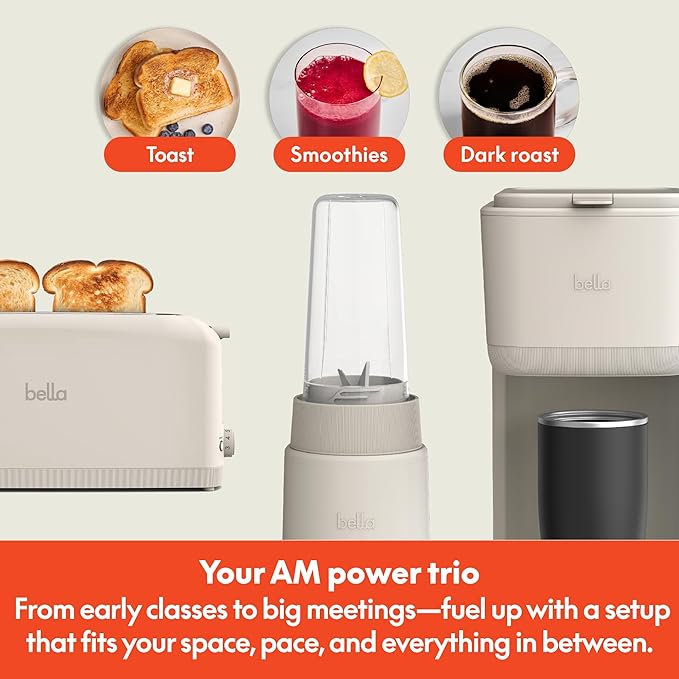bella 2 Slice Slim Toaster + 6 Pcs Rocket Blender + Single Serve Kcup Coffee Maker Smart Toaster w 6 Shades Control Portable Smoothie Maker &amp Compact Coffee Machine Oatmilk