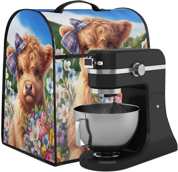 Kitchen Aid Mixer Cover Alpine Cattle Flower Stand Mixer Cover Compatible with 6-8 Quarts Stand Mixers Dust Covers with Zipper Pocket Foldable Washable Kitchen Aid Organizer Bag