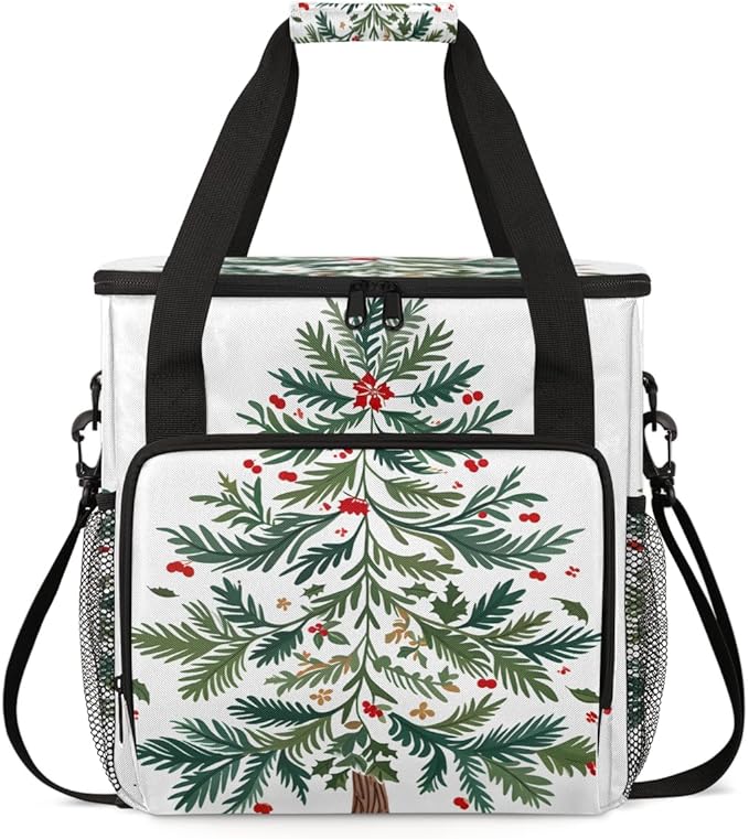 Cute Xmas Tree Coffee Maker Carrying Bag Portable Travel Storage Tote Bag Compatible with K-Mini or K-Mini Plus Single Serve Coffee Brewer Carrying Case with Multiple Pockets &amp Shoulder Strap