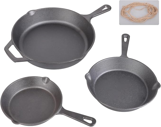 3Piece Set Heavy-Duty Professional Restaurant Chefs PreSeasoned Pan Cookware Set 6 8 10