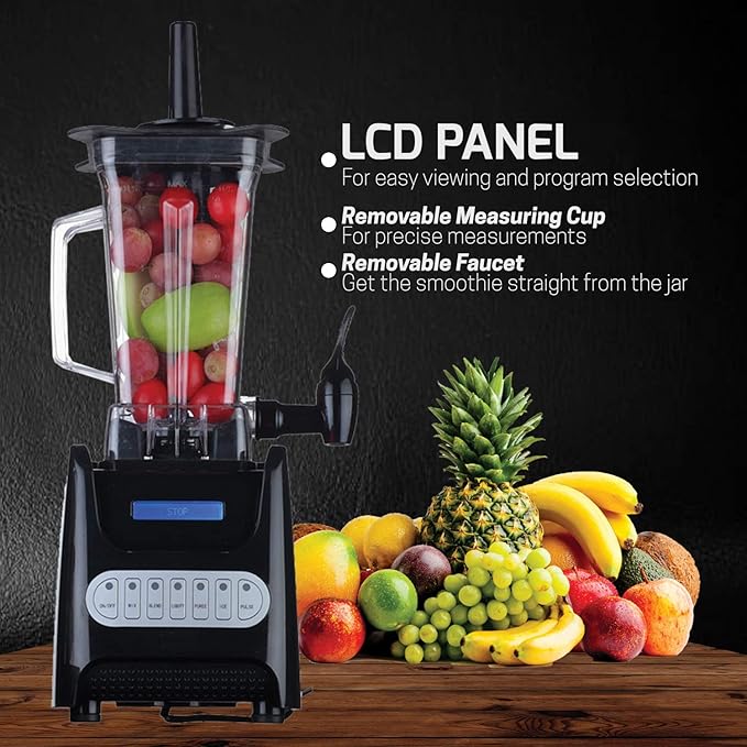 OVENTE Kitchen Countertop Blender with Dispenser Stainless Steel Blade &amp 1.5L BPA-Free Portable Easy Clean Jar 1000 Watt Base Powered Electric Mixer for Smoothie Protein Shakes Black BLH1000B