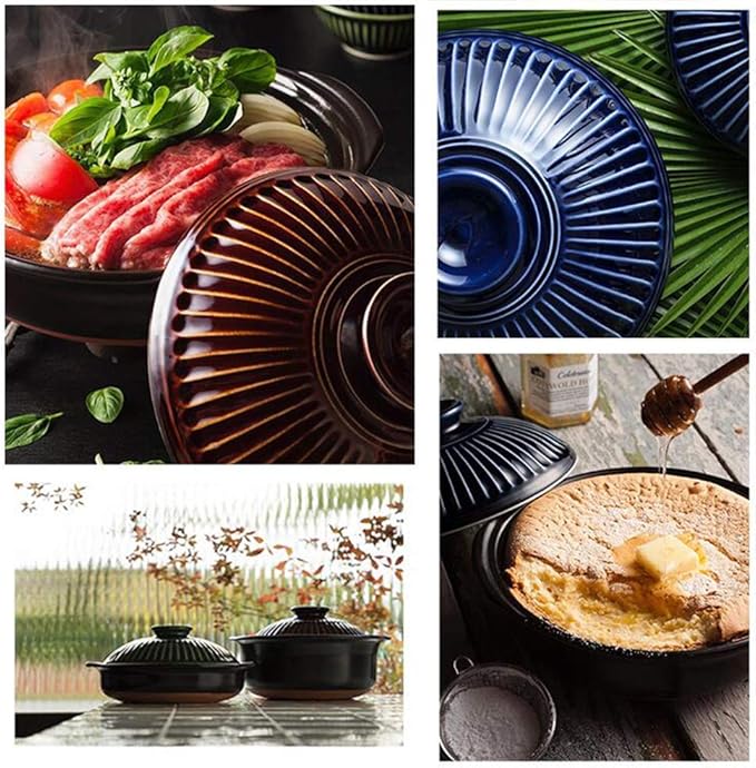 Pots Set Japanese Hot PotClay Rice CookerRound Ceramic CasseroleHeat-Resistant Earthenware Rice PotSlow Stew PotStovetop Ceramic CookwareStockpot