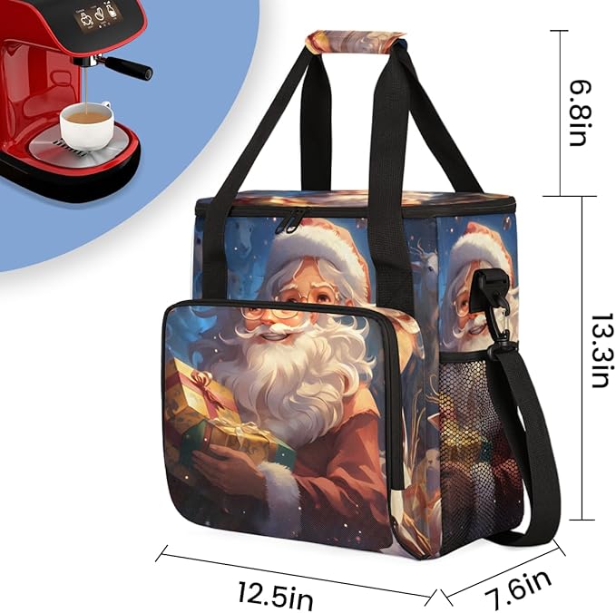 Colorful Santa Claus Coffee Maker Carrying Bag Cartoon Santa Claus Travel Storage Bag Compatible with K-Mini or K-Mini Plus Single Serve Coffee Brewer Carrying Case with Pockets &amp Shoulder Strap