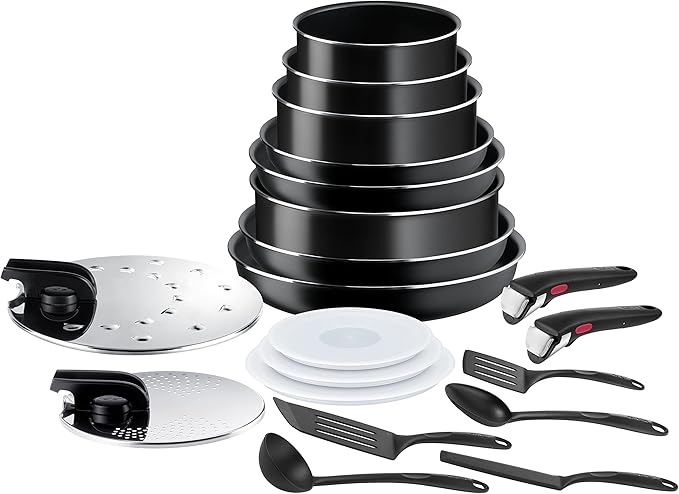 Tefal Ingenio Easy ON Non-Stick 20 piece Pan Set 22&amp24&amp26&amp28 cm Frying Pans 16&amp18&amp20 cm Saucepans 24 cm Sautepan 16&amp18&amp20 cm Lids Draining Lid Anti-Splatter Lid 5 Ut