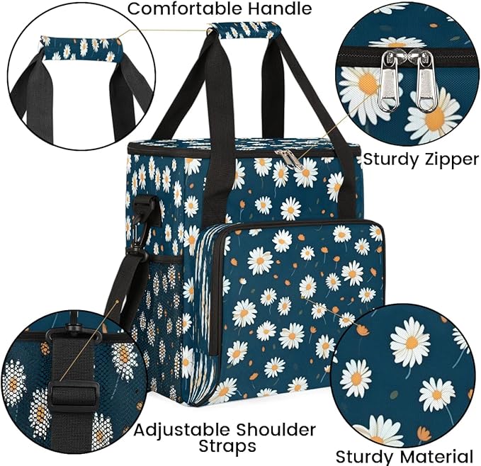 Daisy Floral Printed Coffee Maker Travel Bag for K-Mini or K-Mini Plus Single Serve Coffee Brewer Portable Storage Tote Case for Tarvel