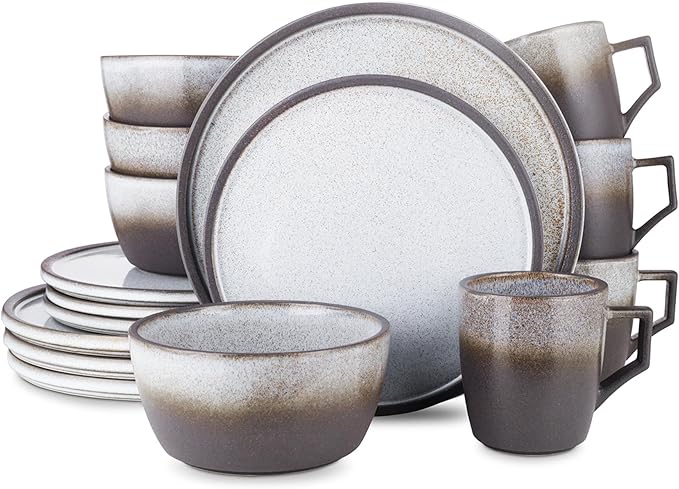 Stone Lain Vince Stoneware Reactive Glaze Dinnerware Set 16 Piece Service for 4 Gray