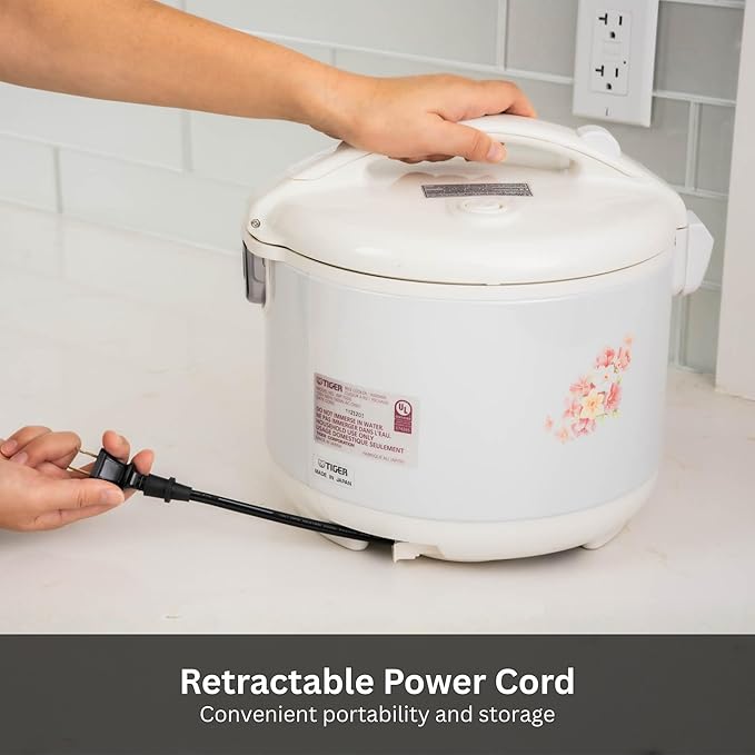 Tiger JNP-1500-LF 8 Cup Capacity White Rice Cooker with Non-Stick Inner Pot Retractable Power Cord and Keep Warm up to 12 hours (Flower)