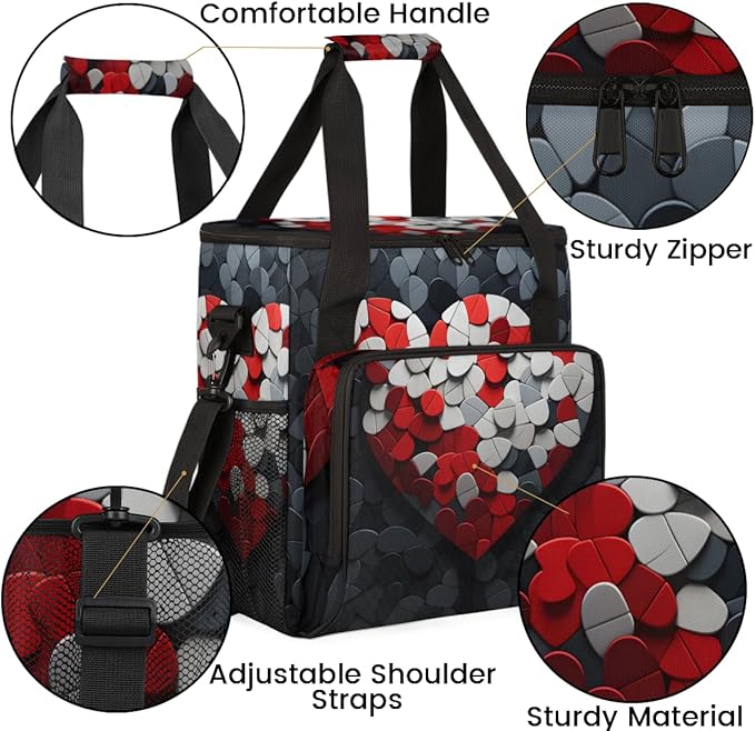 Red Heart Jigsaw Coffee Maker Carrying Bag Portable Travel Storage Tote Bag Compatible with K-Mini or K-Mini Plus Single Serve Coffee Brewer Carrying Case with Multiple Pockets &amp Shoulder Strap