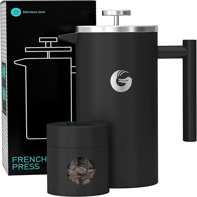 Coffee Gator French Press Coffee Maker 34oz Double Insulated Stainless Steel Orange and Black
