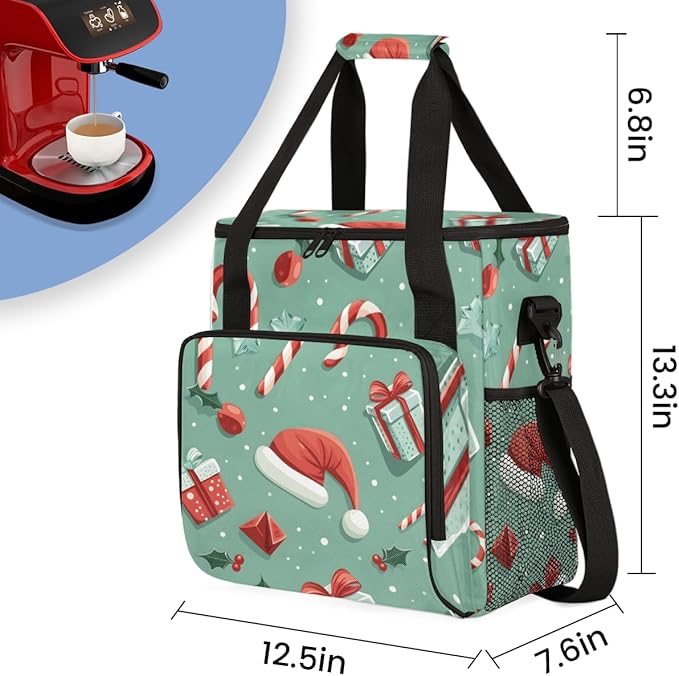 Christmas Hat Coffee Maker Carrying Bag Abstract Hat Travel Storage Bag Compatible with K-Mini or K-Mini Plus Single Serve Coffee Brewer Carrying Case with Multiple Pockets &amp Shoulder Strap