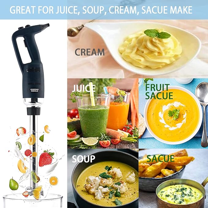 16 in Heavy Duty Immersion Blender Handheld Kitchen Hand Blenders for Kitchen Commercial Mixer Electric 500W Removable Shaft 2500rpm to 15000rpm Emulsifier Blender Handheld