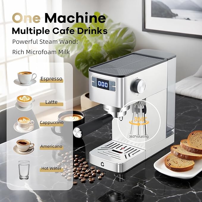 20 Bar Espresso Machine with Steam Wand Removable Water Tank Automatic Cappuccino &amp Latte Maker – Compact Coffee Maker for Home and Office