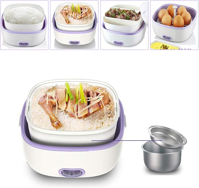 Rice Cooker Electric Lunch Box Portable Food Lunch Heater Food Steamer With Egg Steamer Rack And Stainless Steel Containers