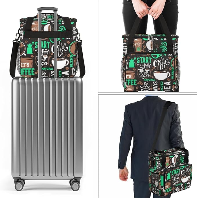 Turquoise Start Your Day With Coffee Coffee Maker Carrying Bag Coffee Machine Travel Storage Tote Bag Compatible with K-Mini or K-Mini Plus Portable Single Serve Coffee Brewer Case with Pockets