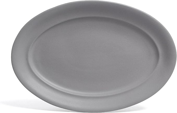 over&ampback Rim Stoneware Serving Platter - Elegant 1-Piece Oval Serving Platter to Complete Your Kitchen Set - 16 L x 10.8 W Semi-Matte Charcoal