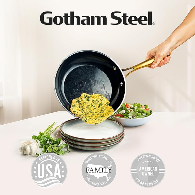 Gotham Steel 15 Pc Ceramic Cookware Set Nonstick Ceramic Pots and Pans Set Non Stick with Steamer &amp Cooking Utensils Non Toxic PFOA PFOS Free Premium Stay Cool Handles Oven &amp Dishwasher Sa
