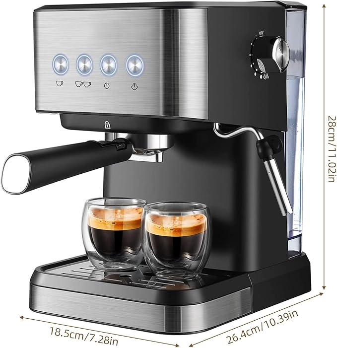 ZJchao Professional 15 Bar Machine 1050W Semi Automatic Coffee Maker with Milk Frother Steam Wand for Home Barista Quality Cappuccino Lattes Black ABS Stainless Steel 1.5L Water Tank (US Plug)