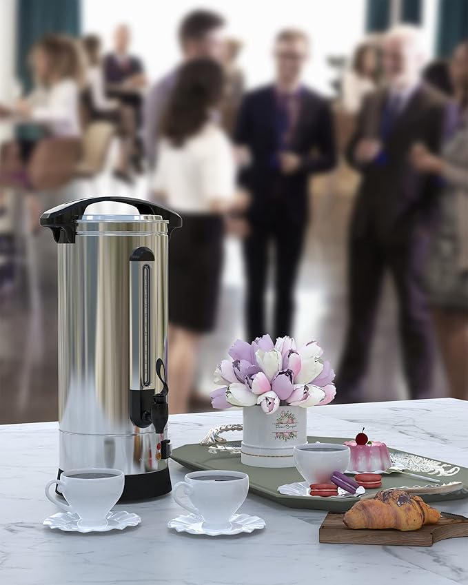 Coffee Urn 65 Cup Dual Layers Stainless Steel Commercial Coffee Maker 10 L/2.6 gal Large Coffee Dispenser Fast Brewing Electric Hot Water Dispenser With Keep-Warm Mode For Events Catering