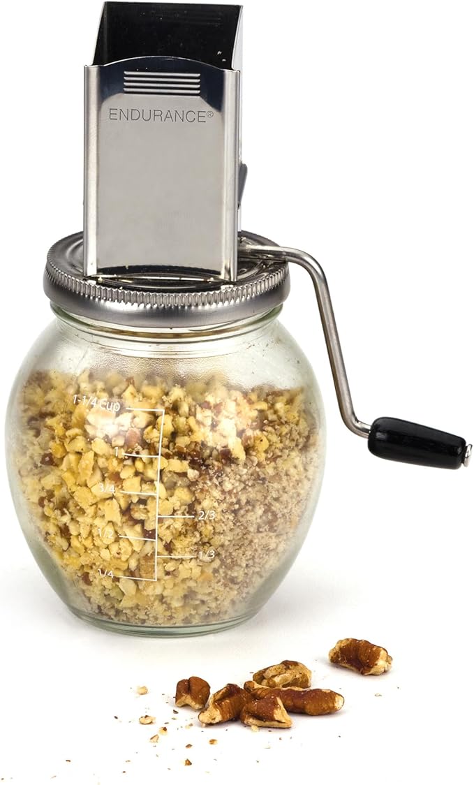 RSVP International Endurance Vintage Inspired Nut Grinder 1.25 Cup Capacity Glass Bottom