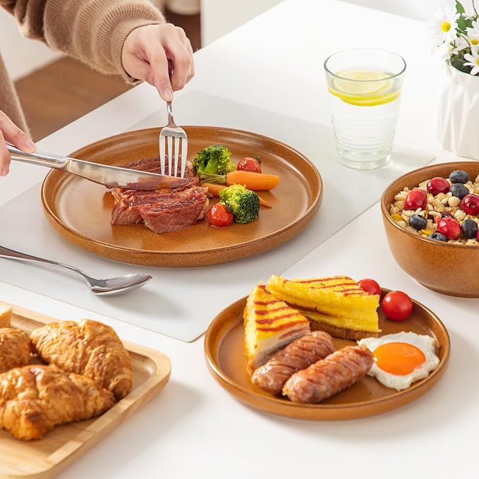 vancasso ZERMATT Dinnerware Set for 8 24 Pieces Plates and Bowls Sets for Kitchen Stoneware Dish Set with Scratch Resistant Dishwasher &amp Microwave Safe Yellow