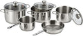 Vinod Stainless Steel Induction Friendly Tuscany Set 5 Pieces - Saucepan (14 cm/1.3 Litre) 3 Cassseroles (14 cm16 cm &amp 18 cm/1.32 &amp 2.8 Litre) Frypan (18 cm) &amp 3 Glass Lids