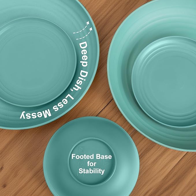 Wheat Straw Dinnerware Sets 32-Piece Service for 8 Unbreakable Kitchen Dishes Set Plastic Plates and Bowls Set with Cups Microwave and Dishwasher Safe Dishware Set for Party- Green