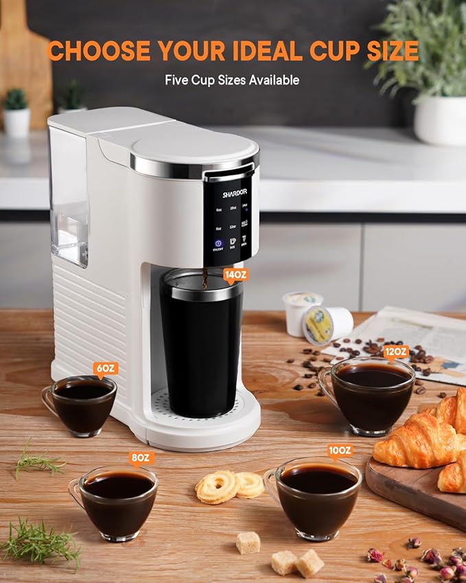 SHARDOR 3 in 1 Coffee Maker K Cup Coffee Maker Compatible with Ground Coffee &amp Teas Single Serve Coffee Machine 6–14oz Brew Sizes 40oz Detachable Water Reservoir Descale Settings White