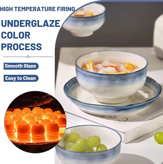 8 Pieces Plates and Bowls Dishes Sets Simple and Modern Deep Dish Dinnerware Set Thick Ceramic Dishware Sets High Temperature and Heat Resistant Easy to Heat Up Smooth Glaze for Easy Cleaning