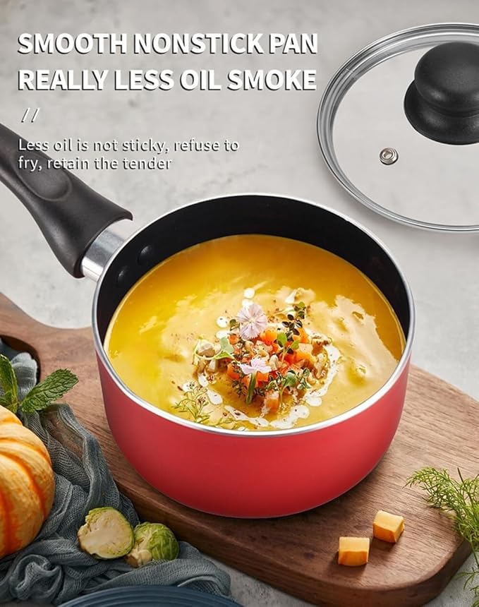 8-Piece Nonstick Cookware Set Red Kitchen Pots &amp Pans Dishwasher &amp Oven Safe Induction Ready Even Heat Distribution