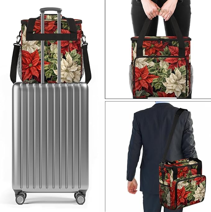 Holly Berry Flowers Coffee Maker Carrying Bag Watercolor Flowers Travel Storage Bag Compatible with K-Mini or K-Mini Plus Single Serve Coffee Brewer Carrying Case with Pockets &amp Shoulder Strap