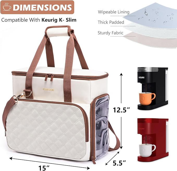 BAGSPRITE Travel Coffee Maker Carrying Case for Keurig K-Mini Plus &amp K-Slim – Portable Single Serve Coffee Machine Storage Bag with Accessories Space Coffe Maker Travel Bag