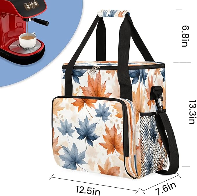 Watercolor Maple Leaves Coffee Maker Carrying Bag Compatible with K-Mini or K-Mini Plus Portable Single Cup Coffee Maker Case with Pockets for K Cup Pods