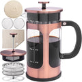 French Press Coffee Maker 8 cups 34 oz 304 Stainless Steel Coffee Press with 4 Filter Screens Easy Clean Heat Resistant Borosilicate Glass - Free 100% BPA… (Copper-NRA1-S 34oz)